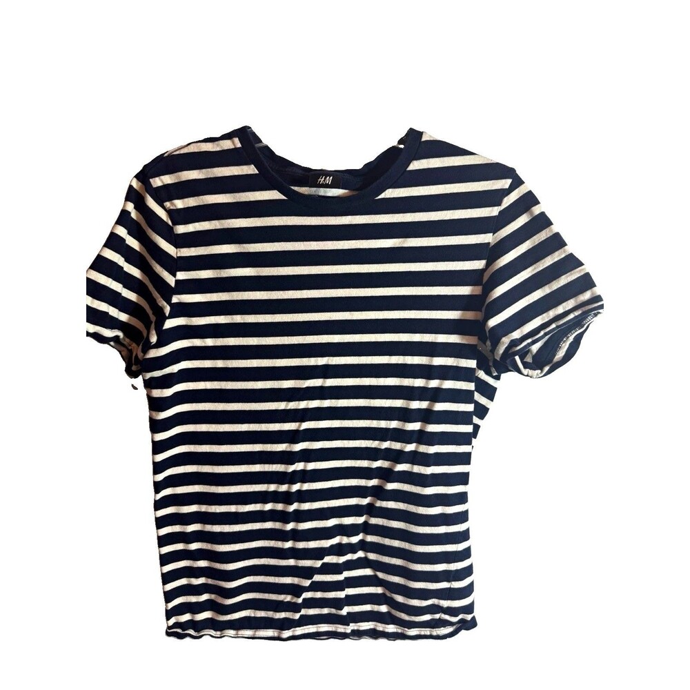 H&M Basic women's Navy/White Striped Crew Neck Cotton Knit T-Shirt M